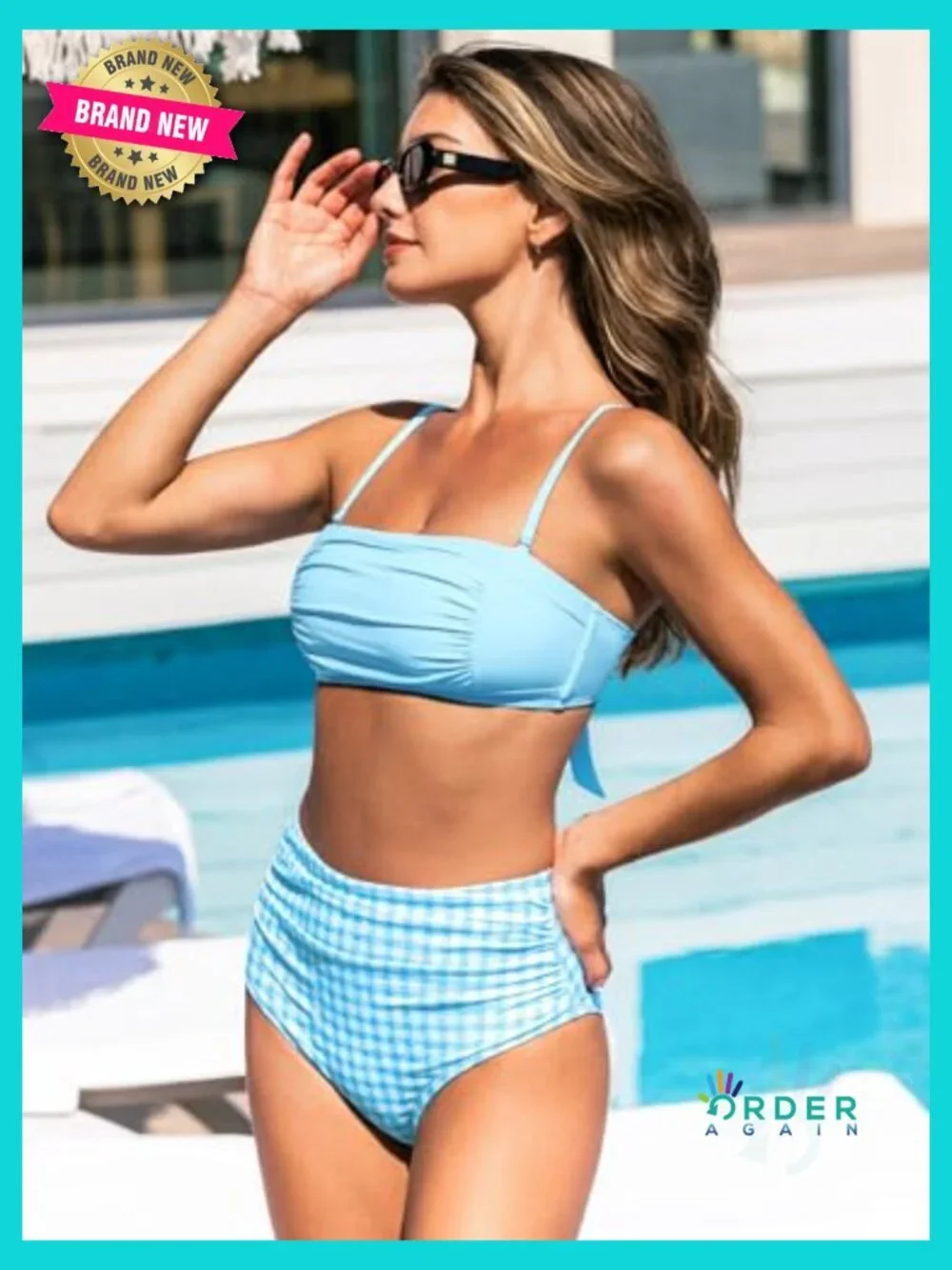 Two Piece Swimsuit High Waisted Square Neck Removable Straps Ruched Bikini Set